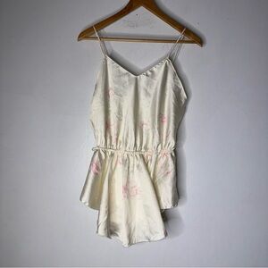 Vintage Val Mode Large Satin Cream Postal Floral Tank Top Tunic Elastic Waist CP